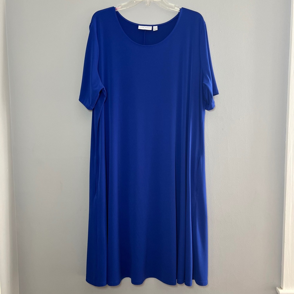 Susan Graver Royal Blue Liquid Knit Short Sleeve Pocket T-Shirt Dress 2X Stretch